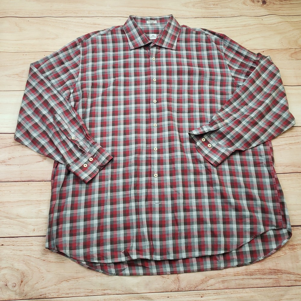 Peter Millar Shirt Mens‎ 2XL XXL Red Gray Plaid Button Down Long Sleeve Golf